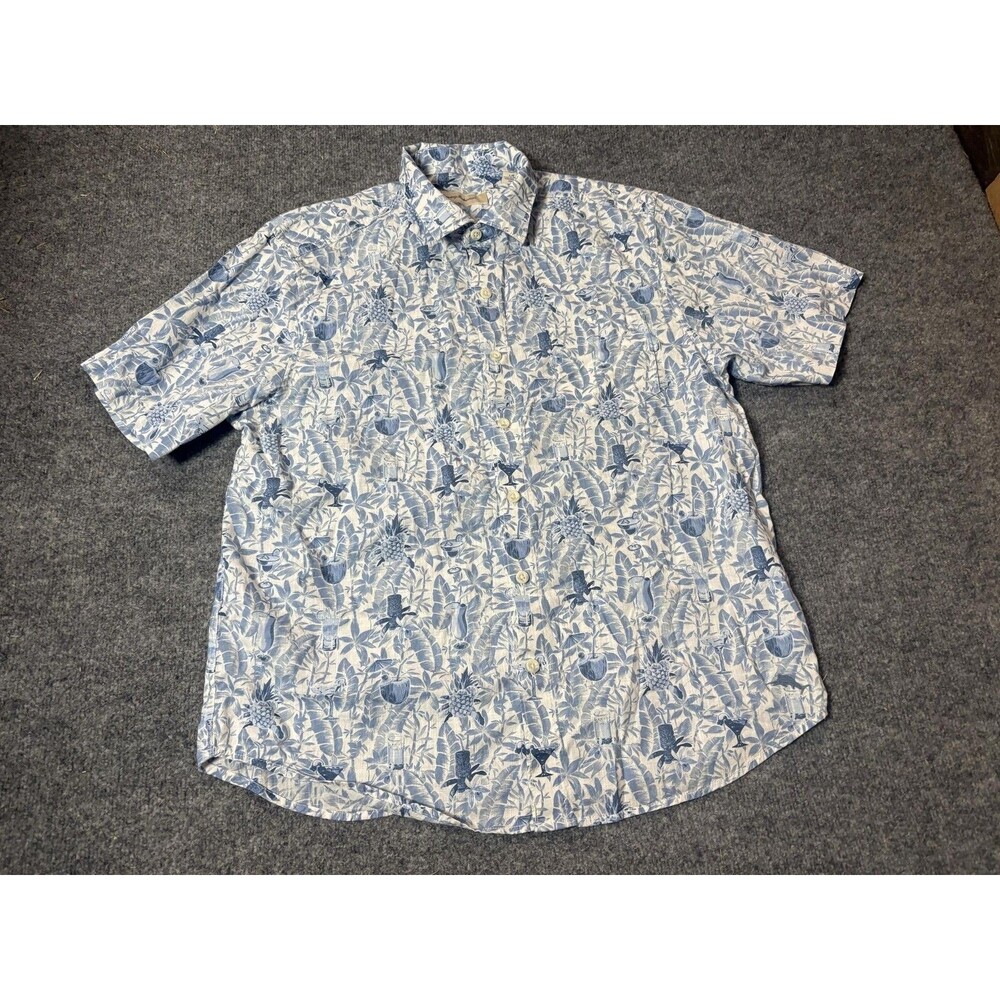 Tommy Bahama Shirt Mens L Blue Tropical Graphic Short Sleeve Button-Up Casual